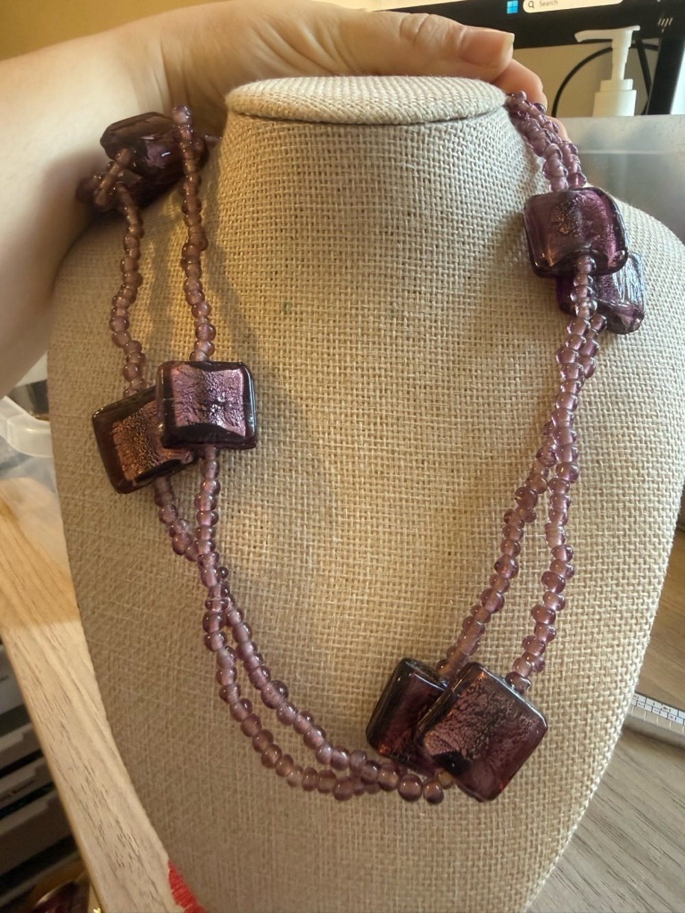 Purple Amethyst Glass Beaded Statement Necklace - Unbranded